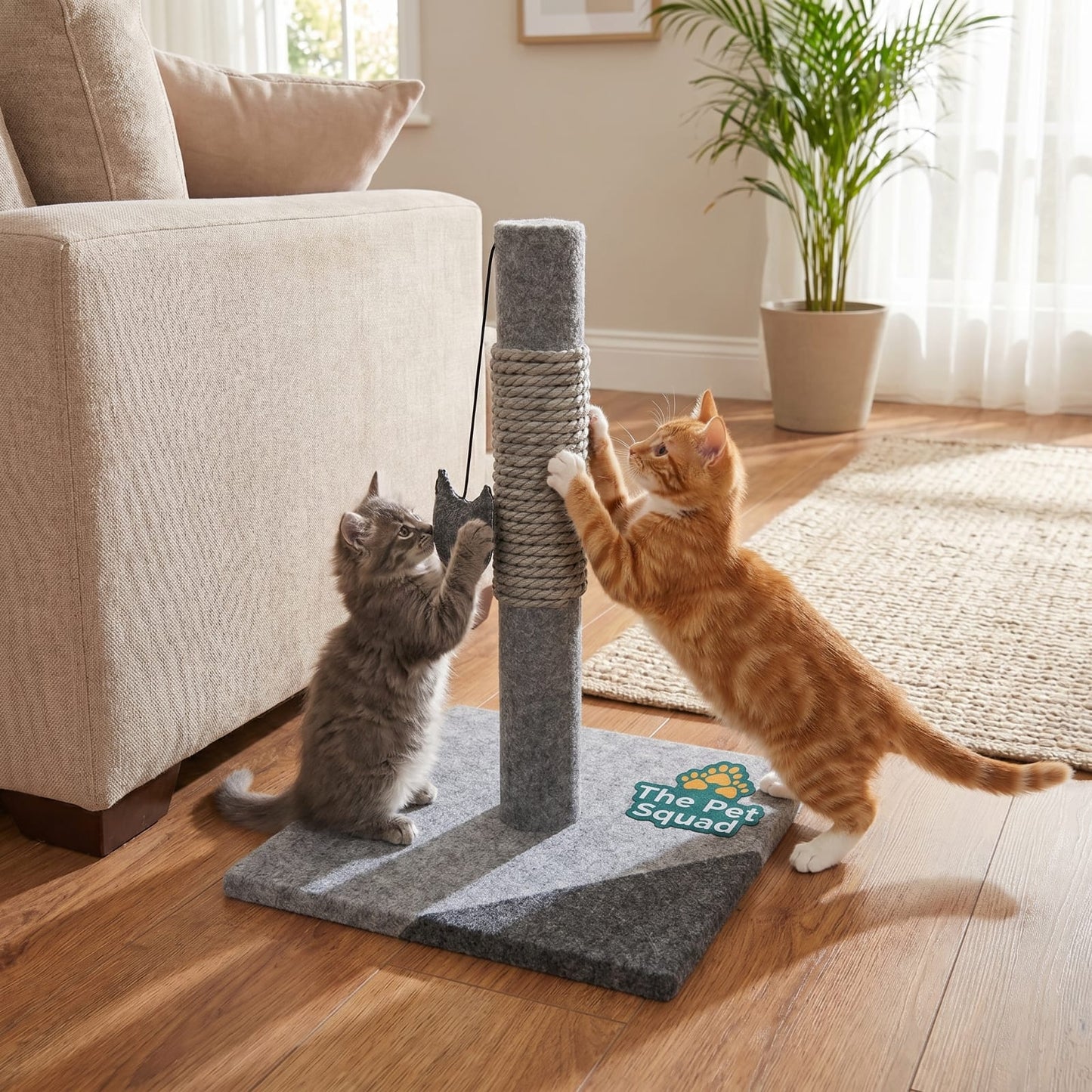 Charcoal Felt Cat Scratch Post with Catnip Toy